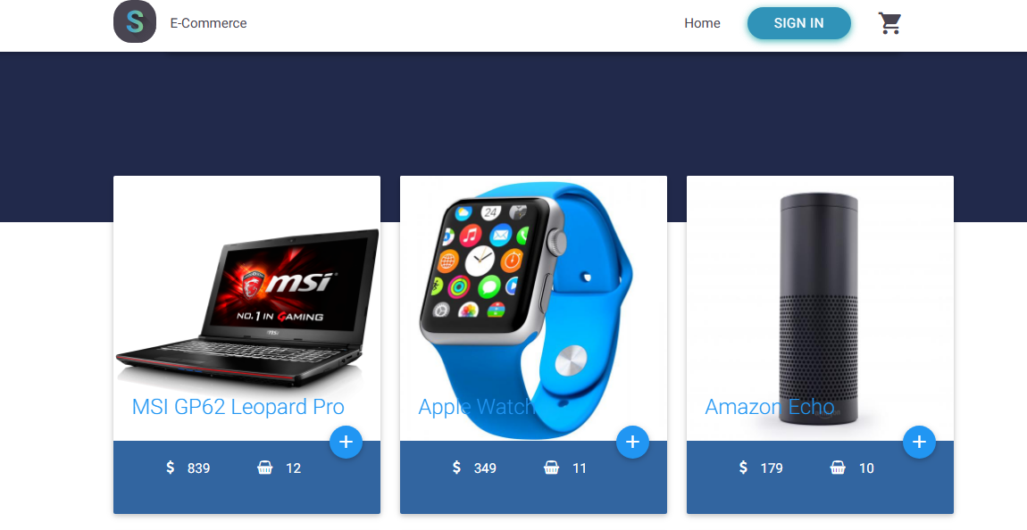 E-commerce store footer and products showcase